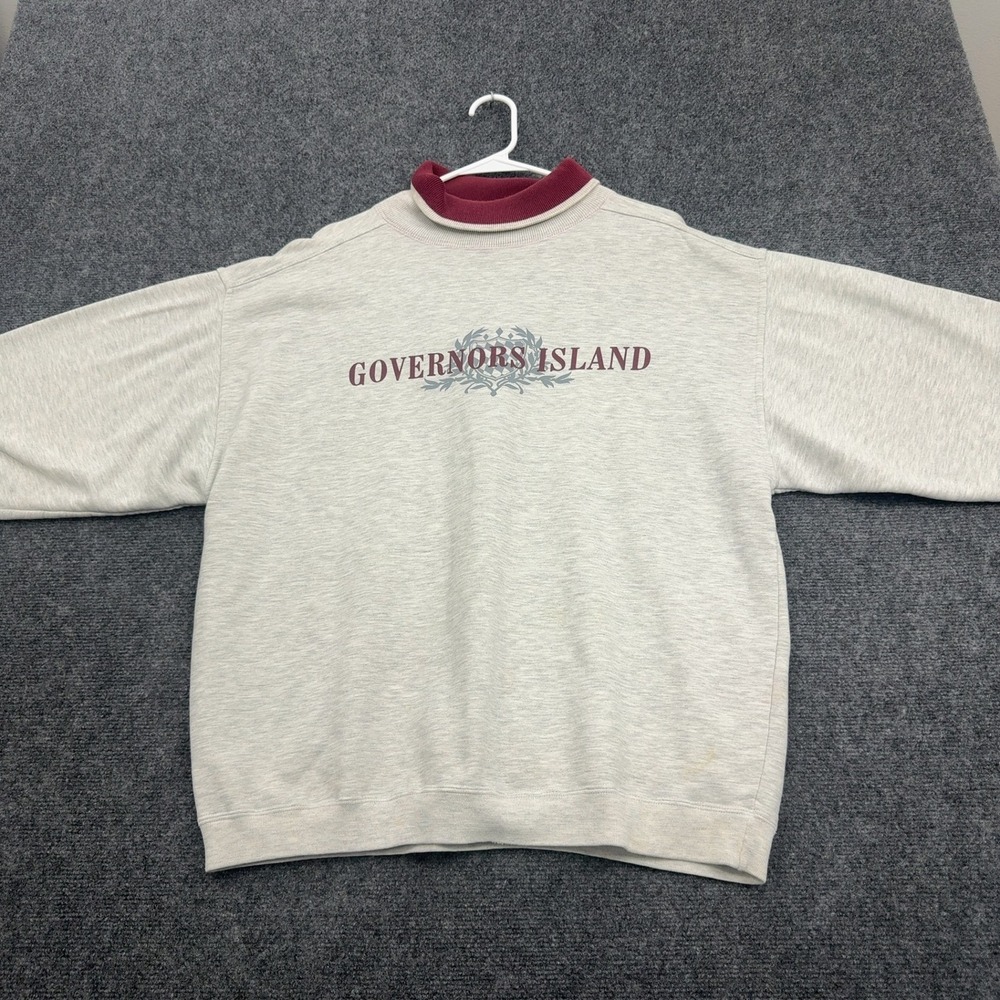Vintage Governors Island Gear For Sports Sweatshirt Men XL Grey Cotton Mock Neck